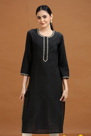 Black Embroidered Straight Cotton Kurta