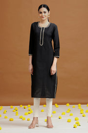 Black Embroidered Straight Cotton Kurta