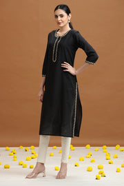 Black Embroidered Straight Cotton Kurta