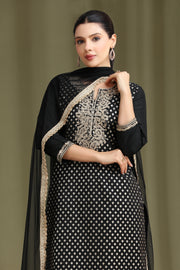 Black Embroidered Straight Ethnic Set