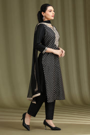 Black Embroidered Straight Ethnic Set