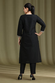 Black Embroidered Straight Ethnic Set