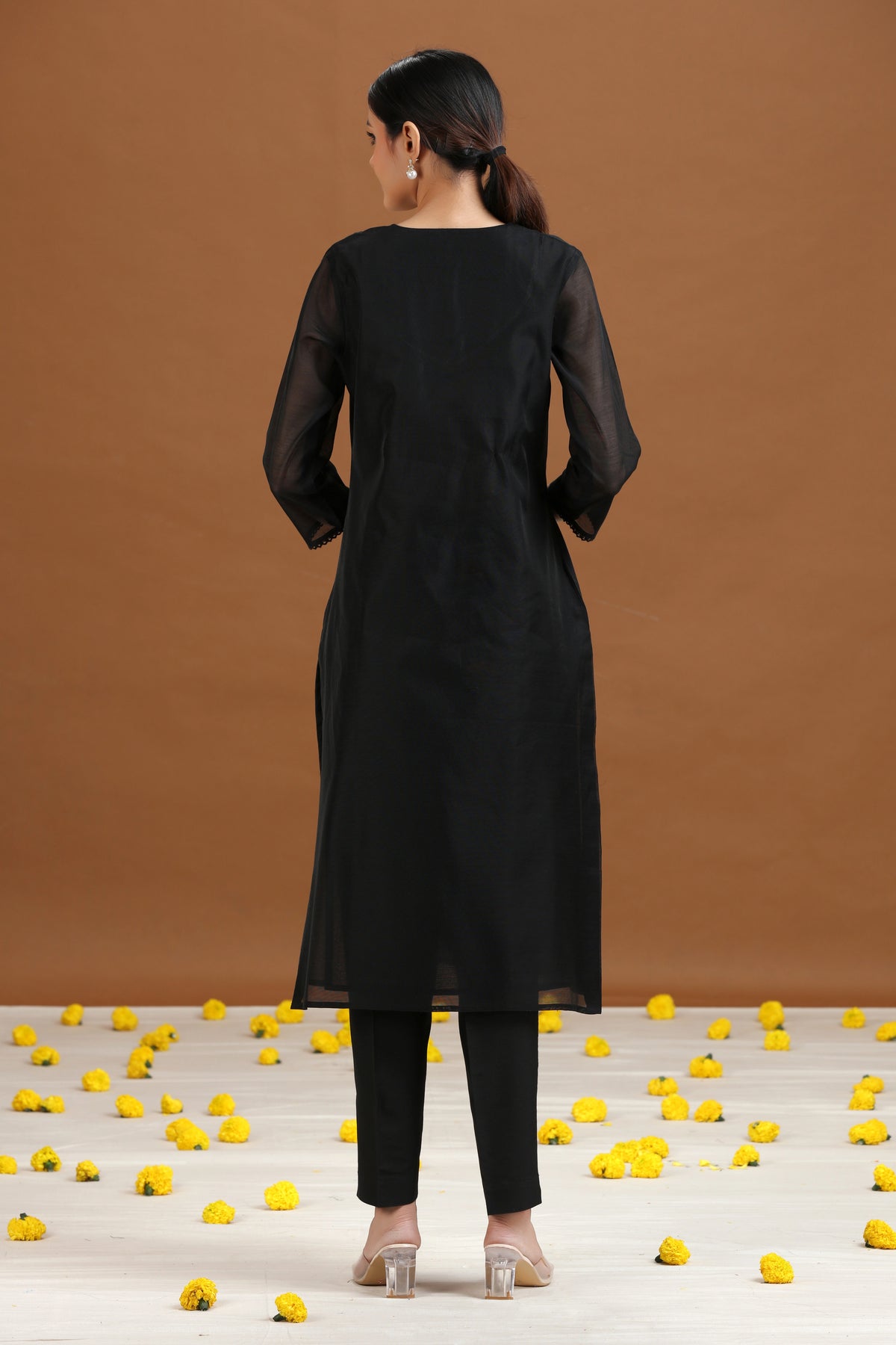 Black Embroidered Straight Ethnic Set