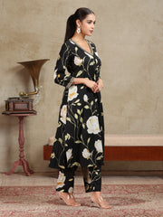 Black Floral Embroidered A-Line Co-ord Set