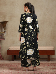 Black Floral Embroidered A-Line Co-ord Set
