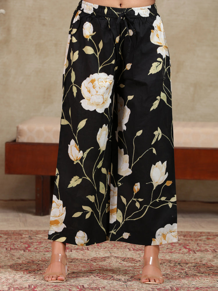 Black Floral Embroidered A-Line Co-ord Set