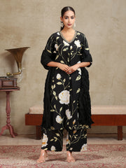 Black Floral Embroidered A-Line Co-ord Set