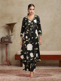 Black Floral Embroidered A-Line Co-ord Set
