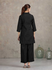 Black Floral Embroidered Straight Co-ord Set
