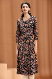 Black Floral Pattern A-Line Kurta