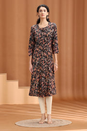 Black Floral Pattern A-Line Kurta