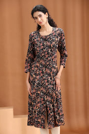 Black Floral Pattern A-Line Kurta