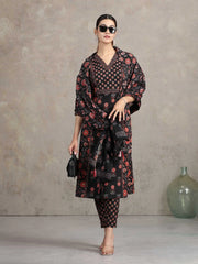 Black Floral Printed A-Line Ethnic Set