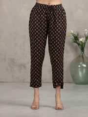 Black Floral Printed A-Line Ethnic Set