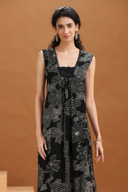 Black Floral Printed A-Line Kurta