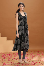 Black Floral Printed A-Line Kurta