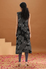 Black Floral Printed A-Line Kurta