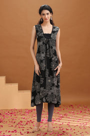 Black Floral Printed A-Line Kurta