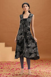 Black Floral Printed A-Line Kurta