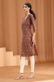 Black Floral Printed Cotton Straight Kurta