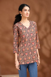 Black Floral Printed Cotton Tunic