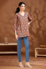 Black Floral Printed Cotton Tunic