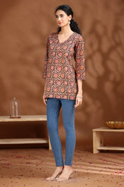 Black Floral Printed Cotton Tunic