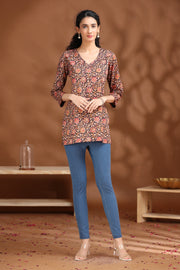 Black Floral Printed Cotton Tunic