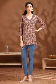 Black Floral Printed Cotton Tunic