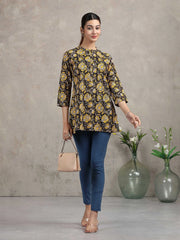 Black Floral Printed Straight Tunic