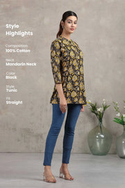 Black Floral Printed Straight Tunic