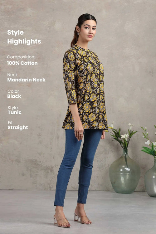 Black Floral Printed Straight Tunic