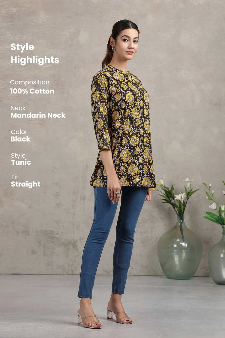 Black Floral Printed Straight Tunic