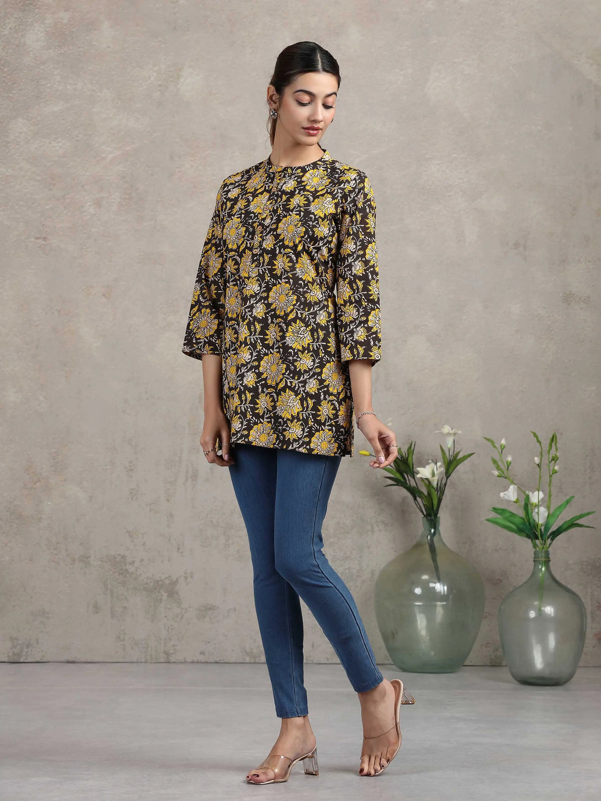 Black Floral Printed Straight Tunic