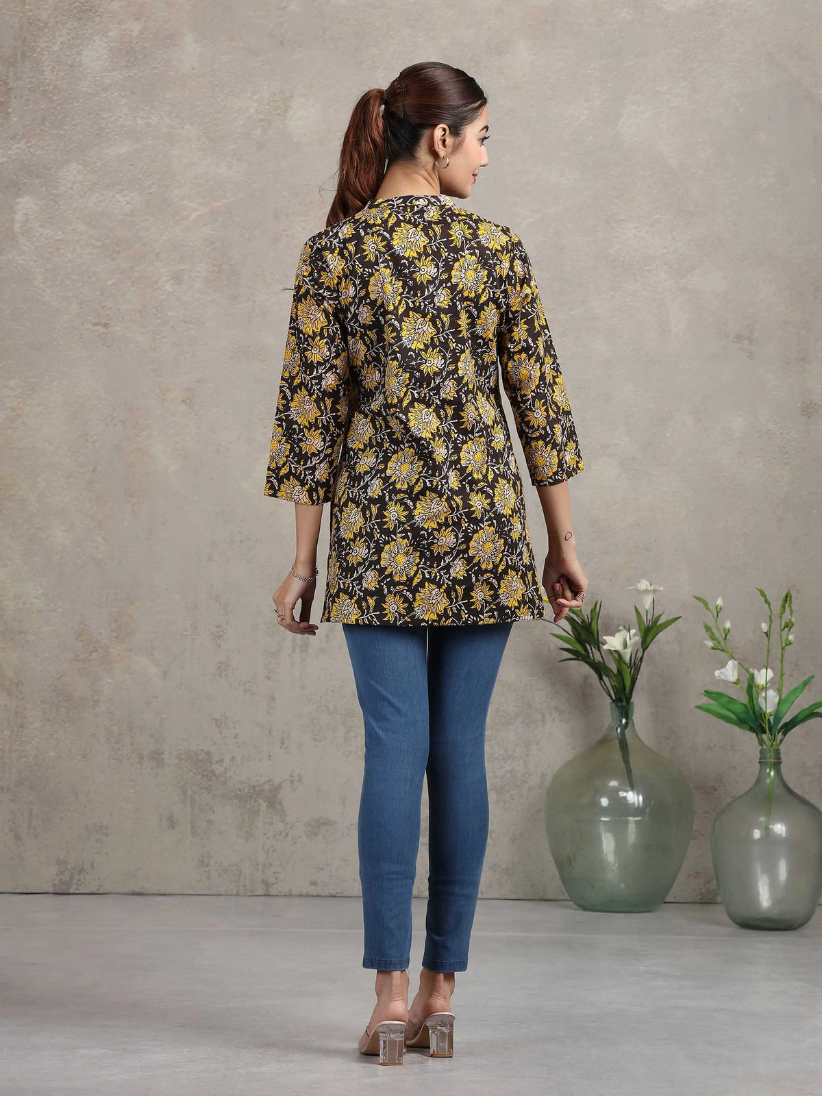 Black Floral Printed Straight Tunic