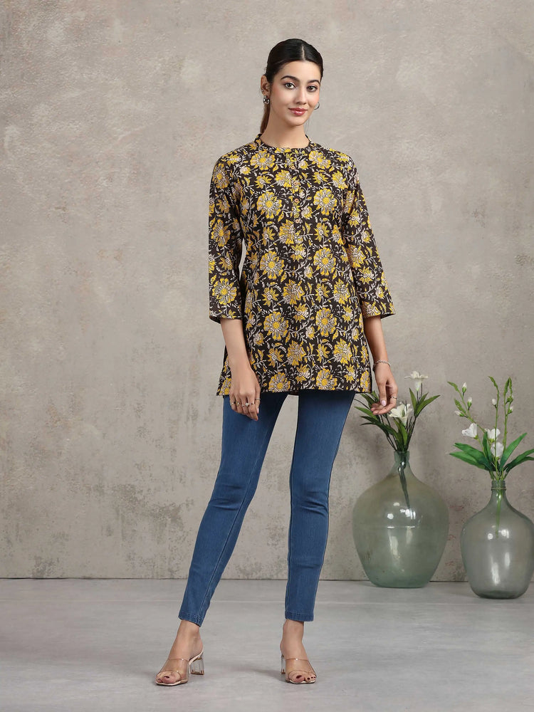 Black Floral Printed Straight Tunic