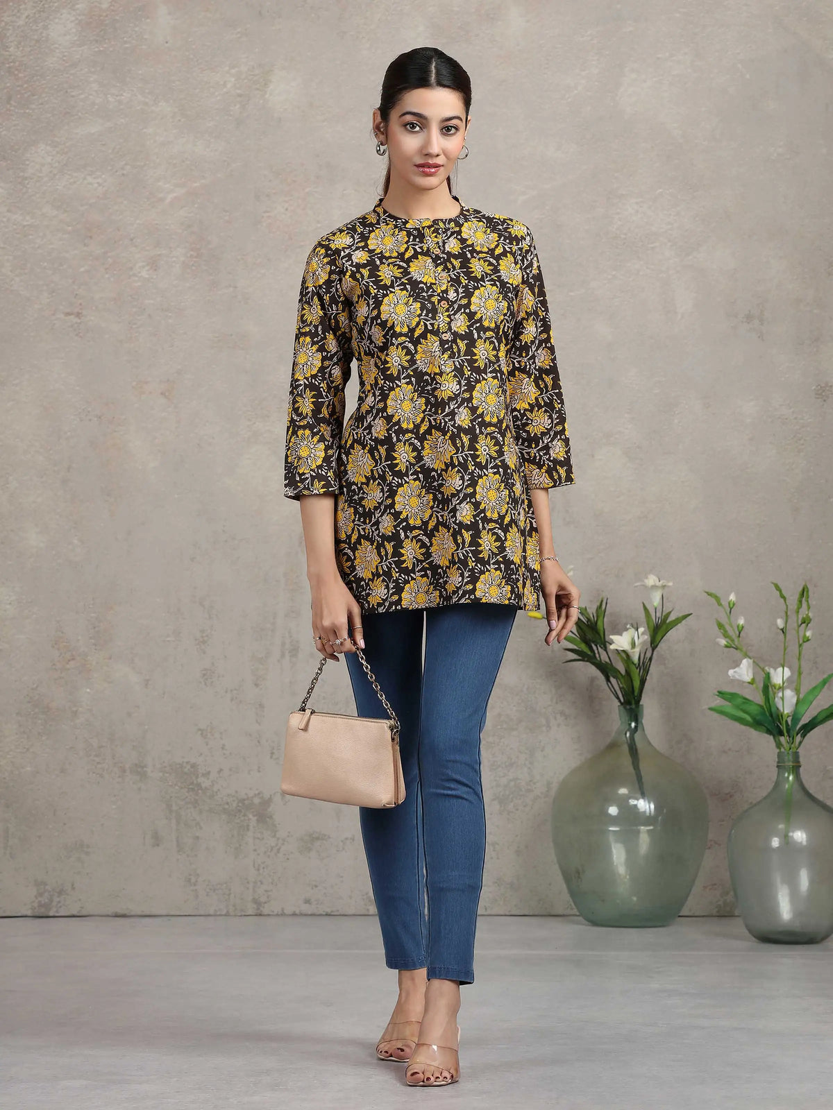 Black Floral Printed Straight Tunic