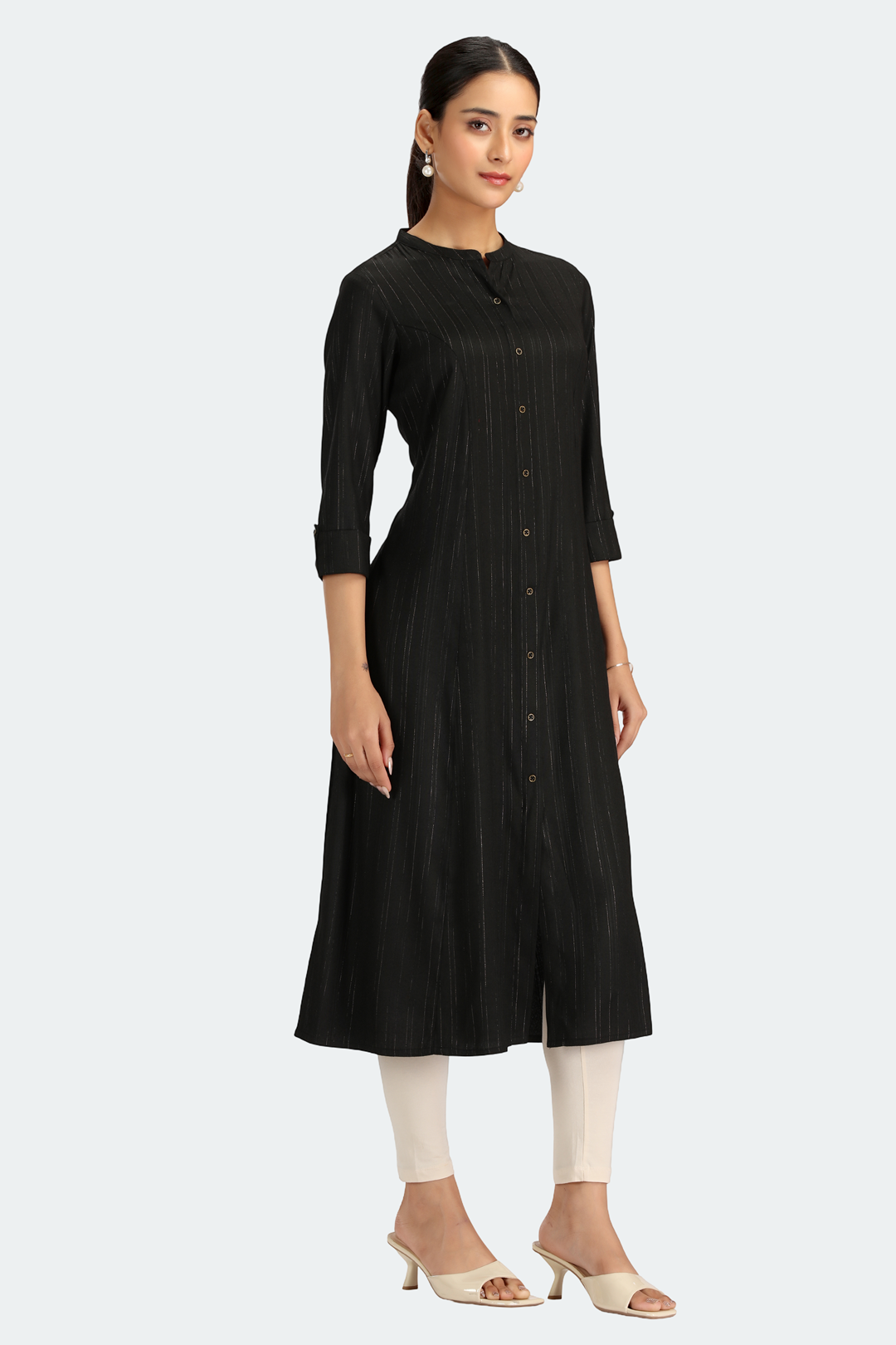 Black Jari Stripe Solid A Line Kurta