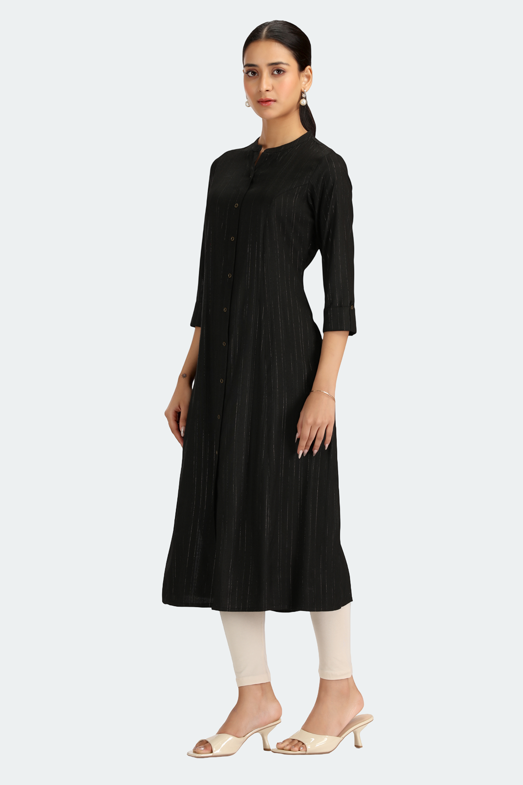 Black Jari Stripe Solid A Line Kurta