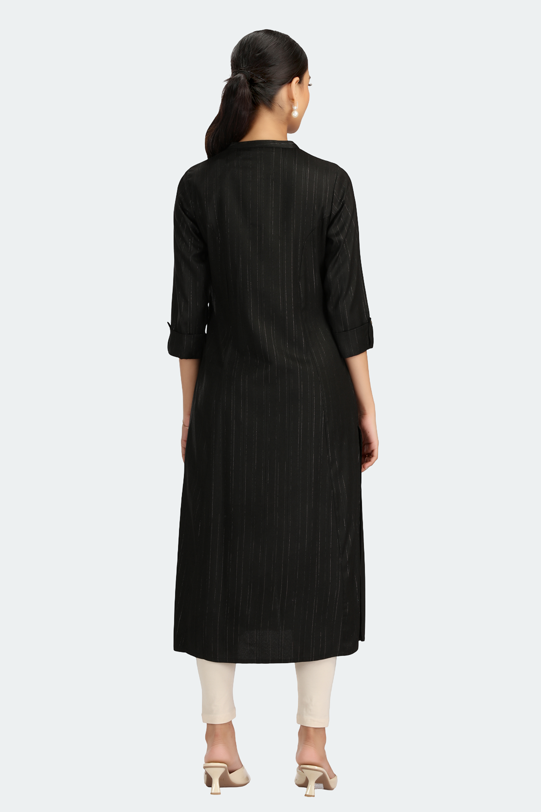 Black Jari Stripe Solid A Line Kurta
