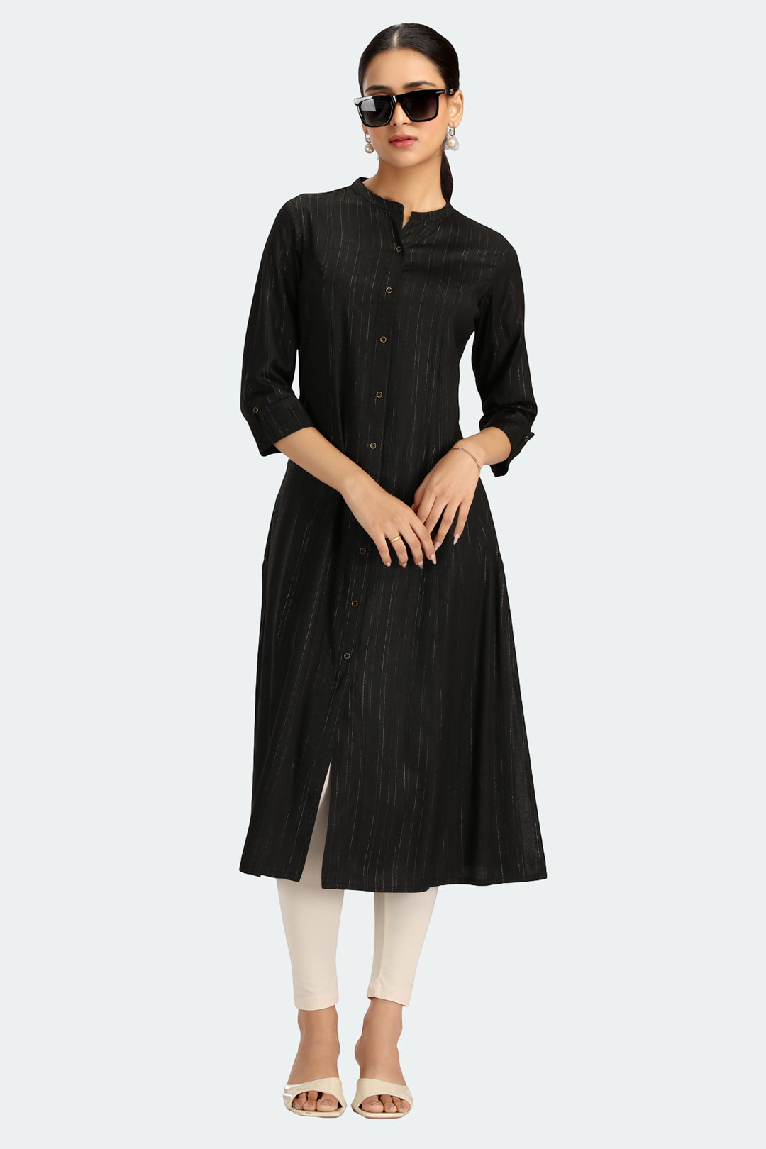 Black Jari Stripe Solid A Line Kurta