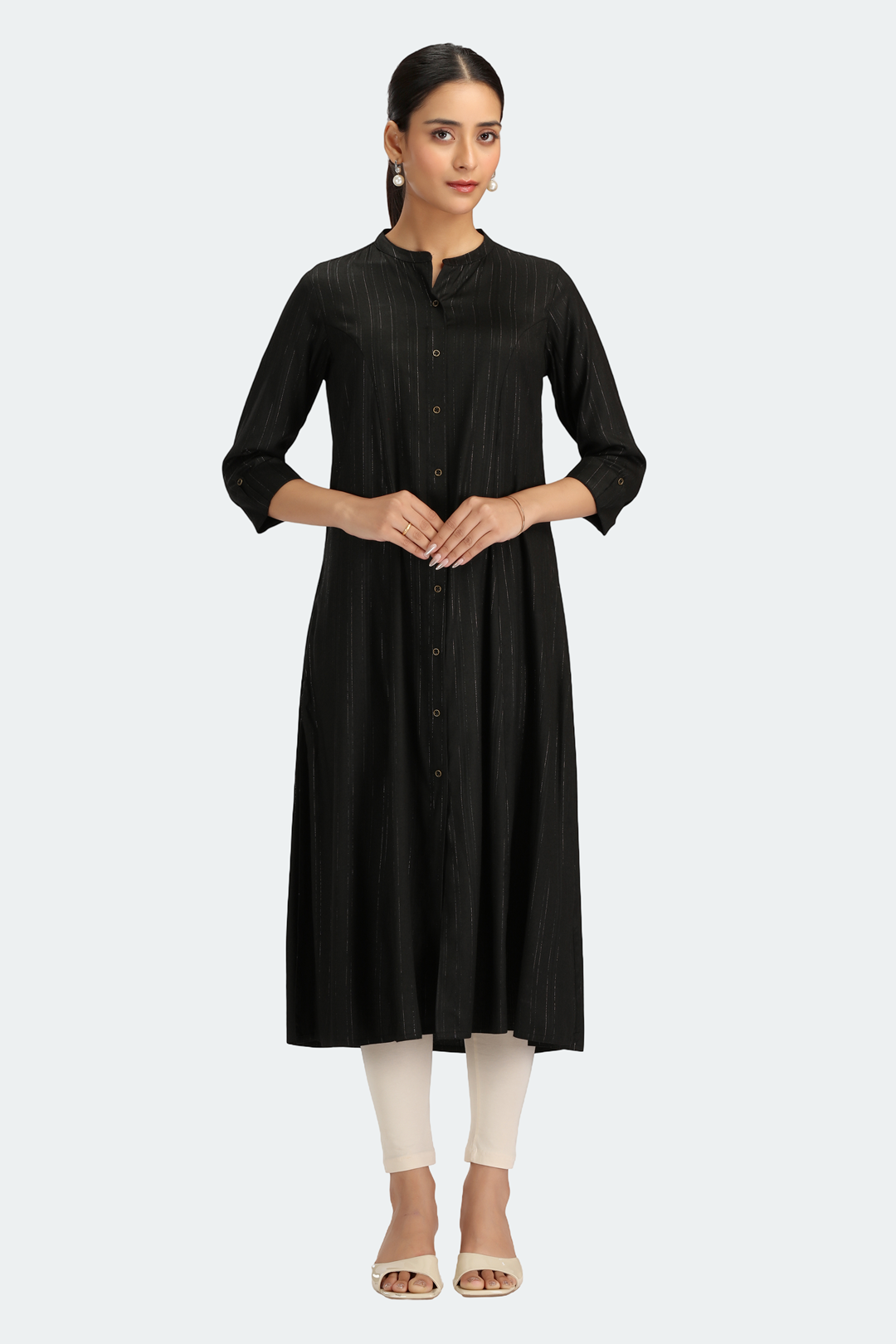 Black Jari Stripe Solid A Line Kurta
