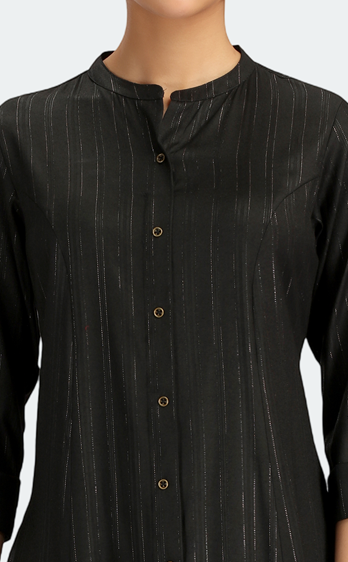 Black Jari Stripe Solid A Line Kurta