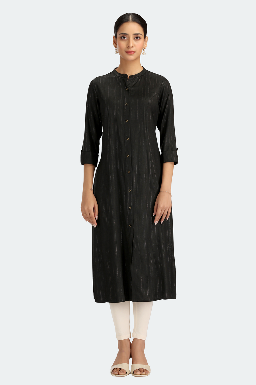 Black Jari Stripe Solid A Line Kurta