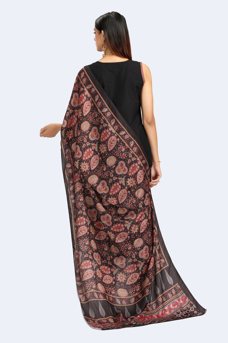 Black PolySilk Embroidered A Line Sleeveless Kurta Pant and Dupatta Suit Set for women