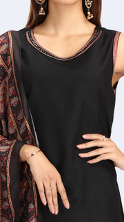 Black PolySilk Embroidered A Line Sleeveless Kurta Pant and Dupatta Suit Set for women