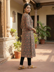 Black Printed Cotton Straight Kurta