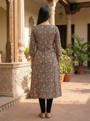 Black Printed Cotton Straight Kurta
