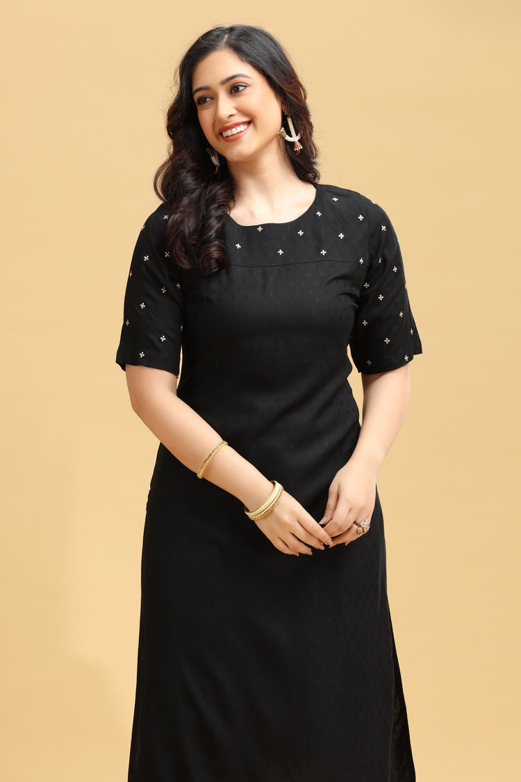 Black Rayon Embroidered Straight Kurta
