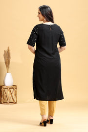 Black Rayon Embroidered Straight Kurta